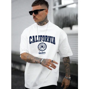 Erkek Beyaz California United State 91  Baskılı Oversize Tişört