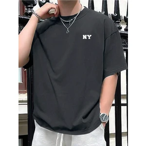 Erkek Füme Ny Baskılı Oversize Tişört