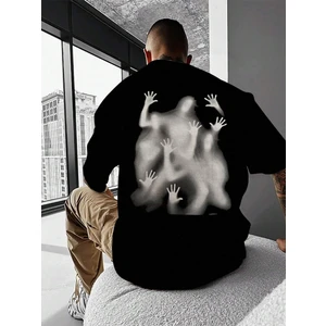 Erkek Siyah Horror Ghost Baskılı Oversize Tişört