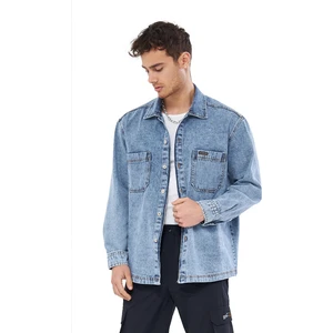 Mesfeno Clothing Mesfeno Erkek Gömlek Ceket, Oversize Kesim Kalın Kumaş, 2 Cep Detaylı,  Pamuk, Metal Düğmeli Mavi Denim