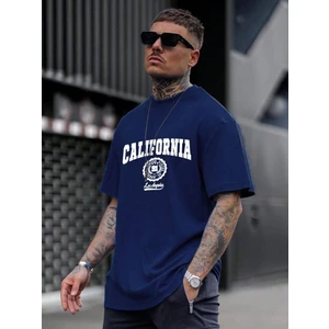 Erkek Lacivert California United State 91  Baskılı Oversize Tişört