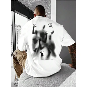 Erkek Beyaz Horror Ghost Baskılı Oversize Tişört