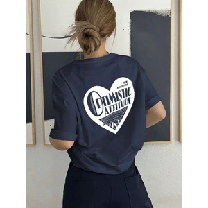 Kadın Lacivert Optimistic Baskı Oversize Tişört