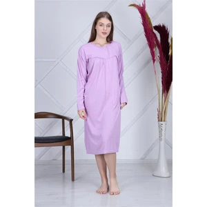 %100 Pamuk Penye Battal Beden Düz Renk Gecelik Düğmeli Lohusa Geceliği