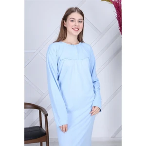 Pamuk Penye Battal Beden Düz Renk Gecelik Düğmeli Lohusa Geceliği