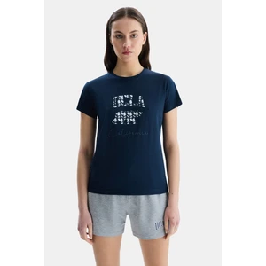 Allıson Lacivert Bisiklet Yaka Baskılı Kadın Tshirt