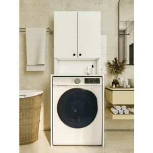 Çamaşır Makinesi Üstü Düzenleyici Parlak Beyaz Banyo Dolabı