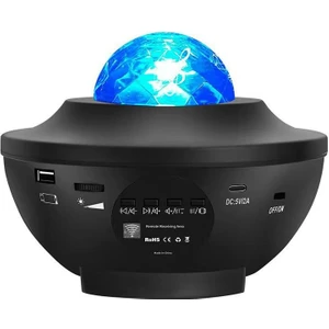 Lw-34 Siyah Starry LED Lazer Projektör Bluetooth Müzik Hoparlör Uzaktan Kumandalı Gece Lambası
