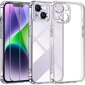 iPhone 14 Kamera Koruma Şeffaf Kılıfı + 2 Adet Temperli Cam Ekran Koruyucu