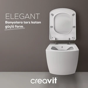 Elegant Kanalsız Asma Klozet, Creavit Yavaş Kapanan Kapak