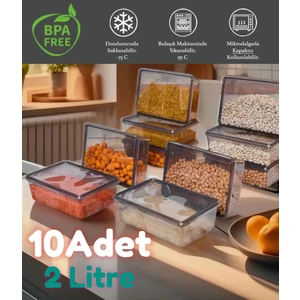 Plastik Antrasit 10 Adet 2 Lt Kapaklı Kilitli Dondurucu Gıda Mutfak Saklama Kabı (23X14X8) cm Kahve Yemek Oyuncak,