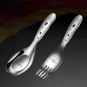 Komple 316 Paslanmaz Çelik Tavşan Baskılı Bebek Çocuk Kaşık ve Çatal Set CIN616