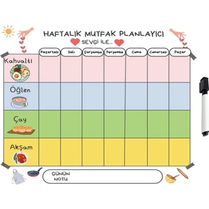 Manyetik Mıknatıslı Haftalık Menü Planlayıcı Magnet Mıknatıslı Yazı Tahtası 30x33 cm +1 Kalem