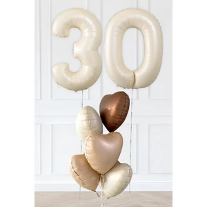 Retro 30 Yaş Doğum Günü Parti Balon Seti Krem Karamel Bej Çikolata Kahve Retro Kalp Balonlu 30 Yaş Parti Balon Seti