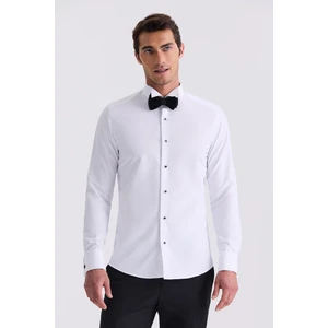 Beyaz Slim Fit Ata Yaka Double Manşet  Gömlek
