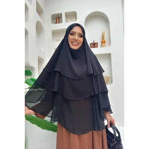 Bym Fashion Peçeli 3 Katlı Şifon Sufle Şal 6012 Siyah