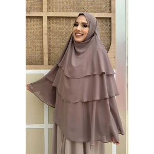 Bym Fashion Peçeli 3 Katlı Şifon Sufle Şal 6012 Vizon
