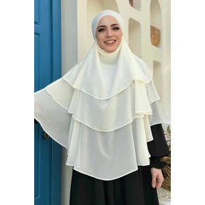 Bym Fashion Peçeli 3 Katlı Şifon Sufle Şal 6012 Krem