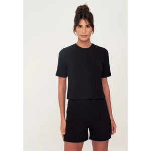 Crop Pijama Sort Takim - Siyah