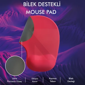 Active Team MP01 - Kırmızı Elips Bilek Destekli Mouse Pad | Konforlu, Kaymaz Taban, Ergonomik, Yumuşak, Ev,Ofis