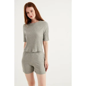Crop Pijama Sort Takim - Gri Melanj