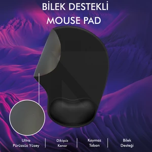 Active Team MP01 - Siyah Elips Bilek Destekli Mouse Pad | Konforlu, Kaymaz Taban, Ergonomik, Yumuşak, Ev,Ofis