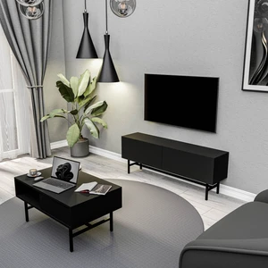 Set 4000-4200 Felıx Siyah Metal Ayaklı Tv Ünitesi - Orta Sehpa Takımı Siyah