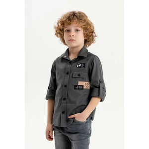 Gold Class Kidswear Çıtçıtlı Arma Baskılı Ayarlanabilir Kol Erkek Çocuk Gömlek