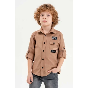 Gold Class Kidswear Çıtçıtlı Arma Baskılı Ayarlanabilir Kol Erkek Çocuk Gömlek