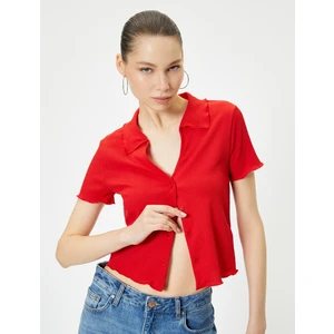 Kısa Kollu Gömlek Yaka Bluz Düğmeli