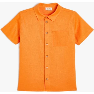 Basic Gömlek Keten Karışımlı Kısa Kollu Cep Detaylı