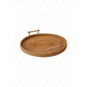 Naturel Home Bohem Rattan Kulplu Hasır Tepsi 35, Iskandinav, Modern