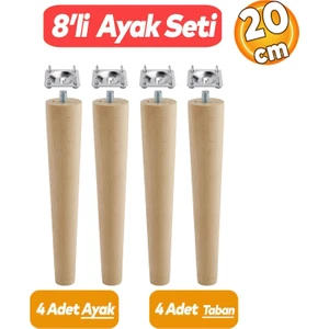 Ahşap (20 CM) Sehpa Konsol Puf Tv Ünitesi Ayağı Ayakları M8 Civatalı Bağlantı Aparatlı 4'lü Set
