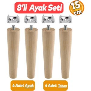 Ahşap (15 CM) Mobilya Koltuk Kanepe Ayağı Ayakları M8 Civatalı Bağlantı Aparatlı 4'lü Set