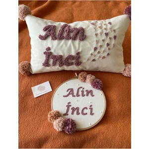 Punch Passion Punch Işlemeli Isimli Kapı Süsü ve Takı Yastığı Takımı,bebek Hediyelik (Iç Dolgusuz)