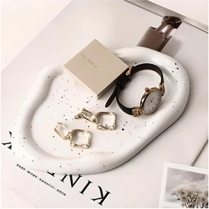 Atelier Orange Bulut Görünümlü Oval Dekoratif Beton Tabak Mum Tabağı Takı Tabağı