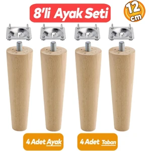 Ahşap Mobilya Koltuk Kanepe Ayağı 12 cm M8 Civatalı Bağlantı Aparatlı 4'lü Set