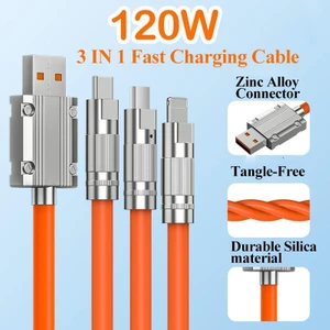6A 120W 3 In 1 Silikon Kablo Hızlı Şarj Kablosu