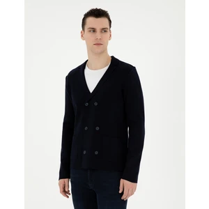 Pierre Cardin Erkek Koyu Lacivert Slim Fit Yün Karışımlı Düğmeli Triko Hırka 50278079-VR100