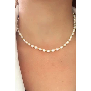 Ose Shop  Barok Incili 925AYAR Gümüş Üzerine Altın Kaplama Dorika Detaylı Doğal Taş Kolye