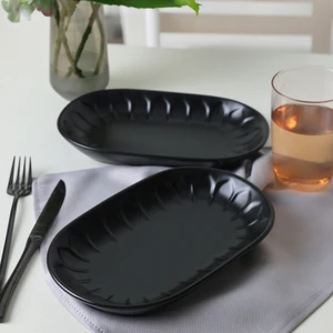 Mat Siyah Badem Kayık Tabak 25 cm 2 Adet 956