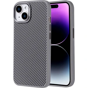 Case 4u Apple iPhone 14 Kılıf Magsafe Şarj Özellikli Karbon Fiber Görünümlü Troy Kapak Gümüş