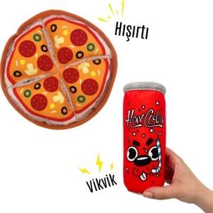 Market Köpek Oyuncak Seti 2 Adet Sesli Peluş Oyuncak Pizza ve Kutu Içecek Köpek Oyuncakları