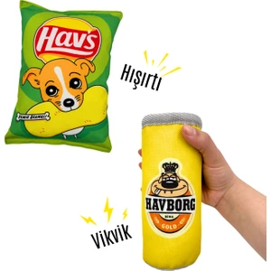 Market Köpek Oyuncak Seti 2 Adet Sesli Köpek Oyuncakları Peluş Cips ve Peluş Kutu Içecek