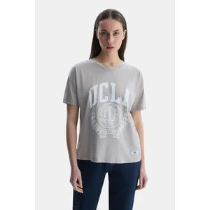 Avalon Gri Bisiklet Yaka Baskılı Oversize  Kadın Tshirt