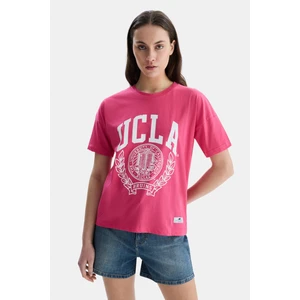 Avalon Pembe Bisiklet Yaka Baskılı Oversize  Kadın Tshirt