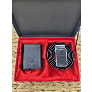 West Polo 5550 Hakiki Deri Mekanizmalı Cüzdan &  Suni Mekanizmalı Kemer Erkek Set