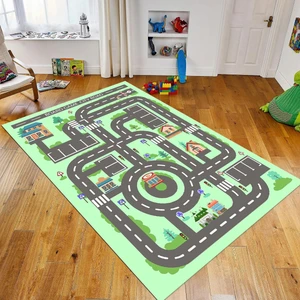 Viyana Home Dijital Baskılı Kaymaz Taban Yıkanabilir Çocuk Odası Oyun Halısı, V-Çocuk-17-Yeşil,