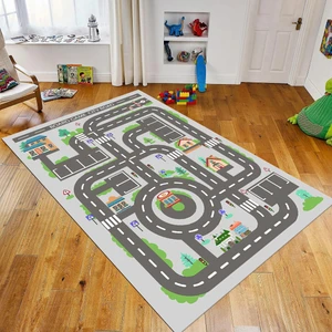 Viyana Home Dijital Baskılı Kaymaz Taban Yıkanabilir Çocuk Odası Oyun Halısı, V-Çocuk-17-Gri,