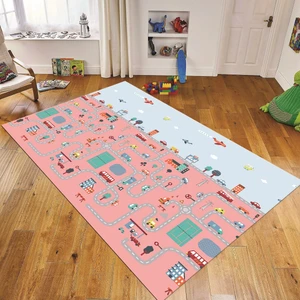 Viyana Home Dijital Baskılı Kaymaz Taban Yıkanabilir Çocuk Odası Oyun Halısı, V-Çocuk-19-Pembe,